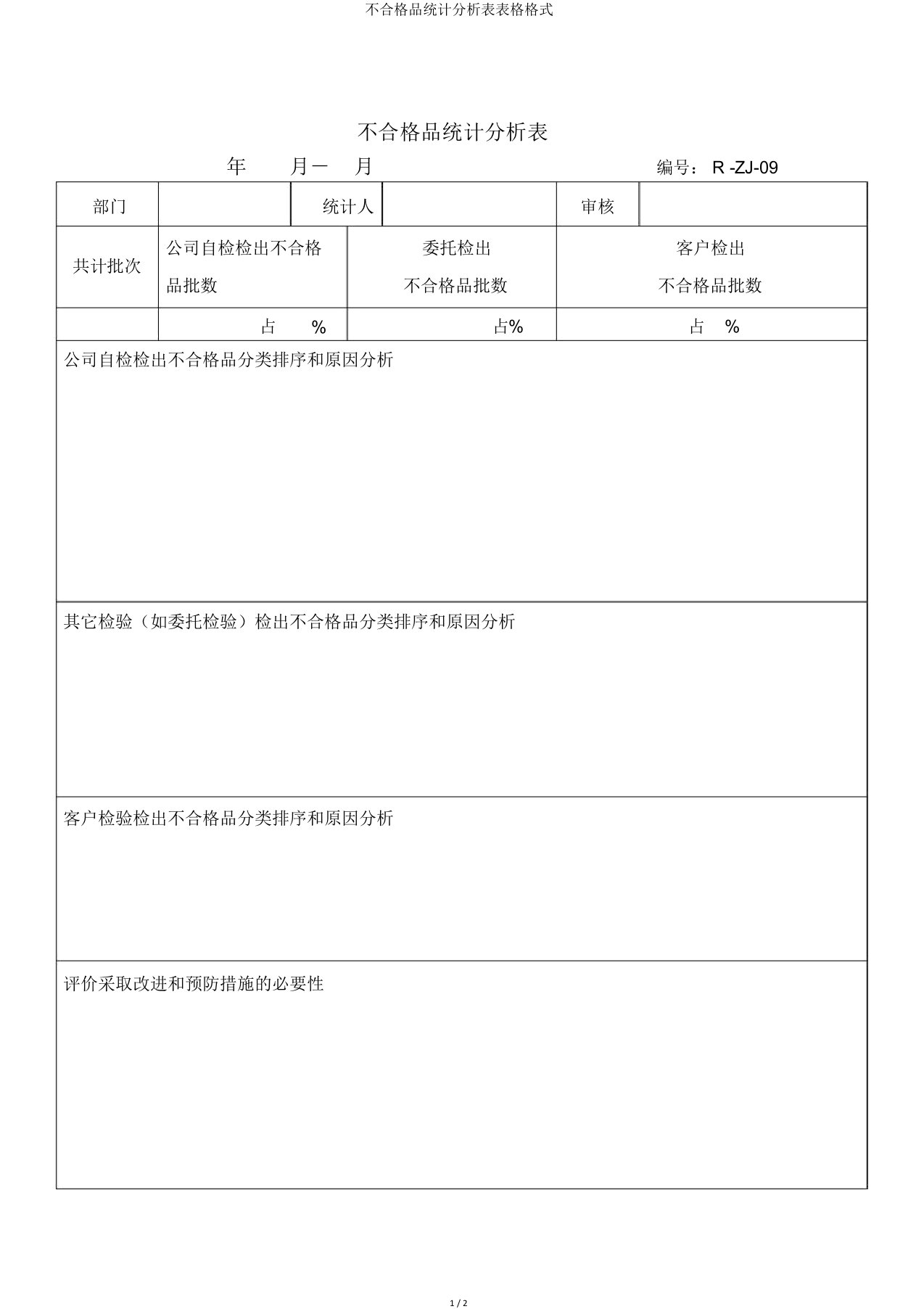 不合格品统计分析表表格式