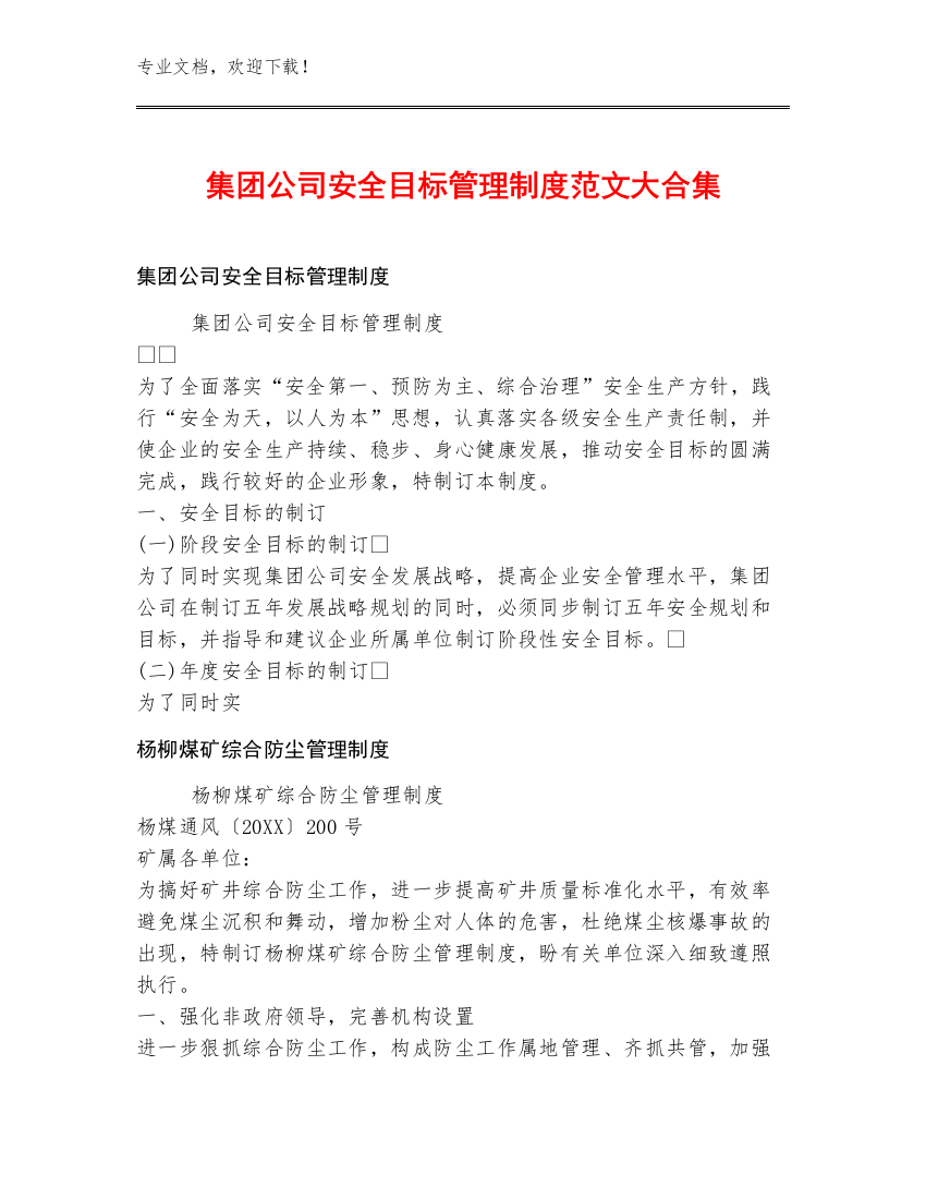 集团公司安全目标管理制度范文大合集