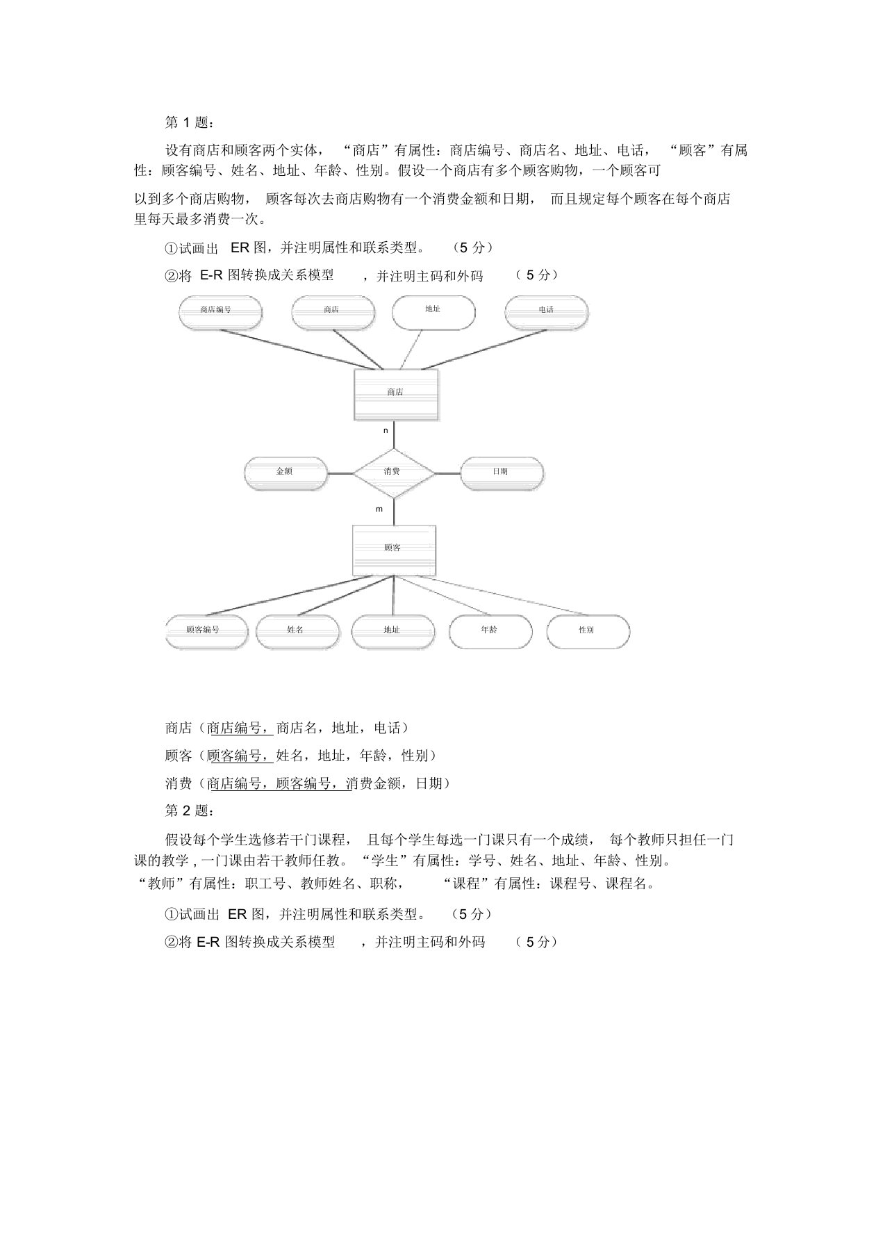 (完整版)数据库10个ER图练习题(只有ER图)