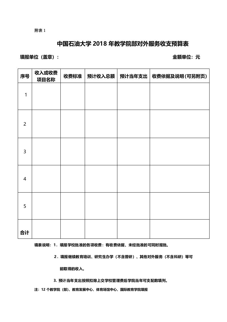 校内预算申报表