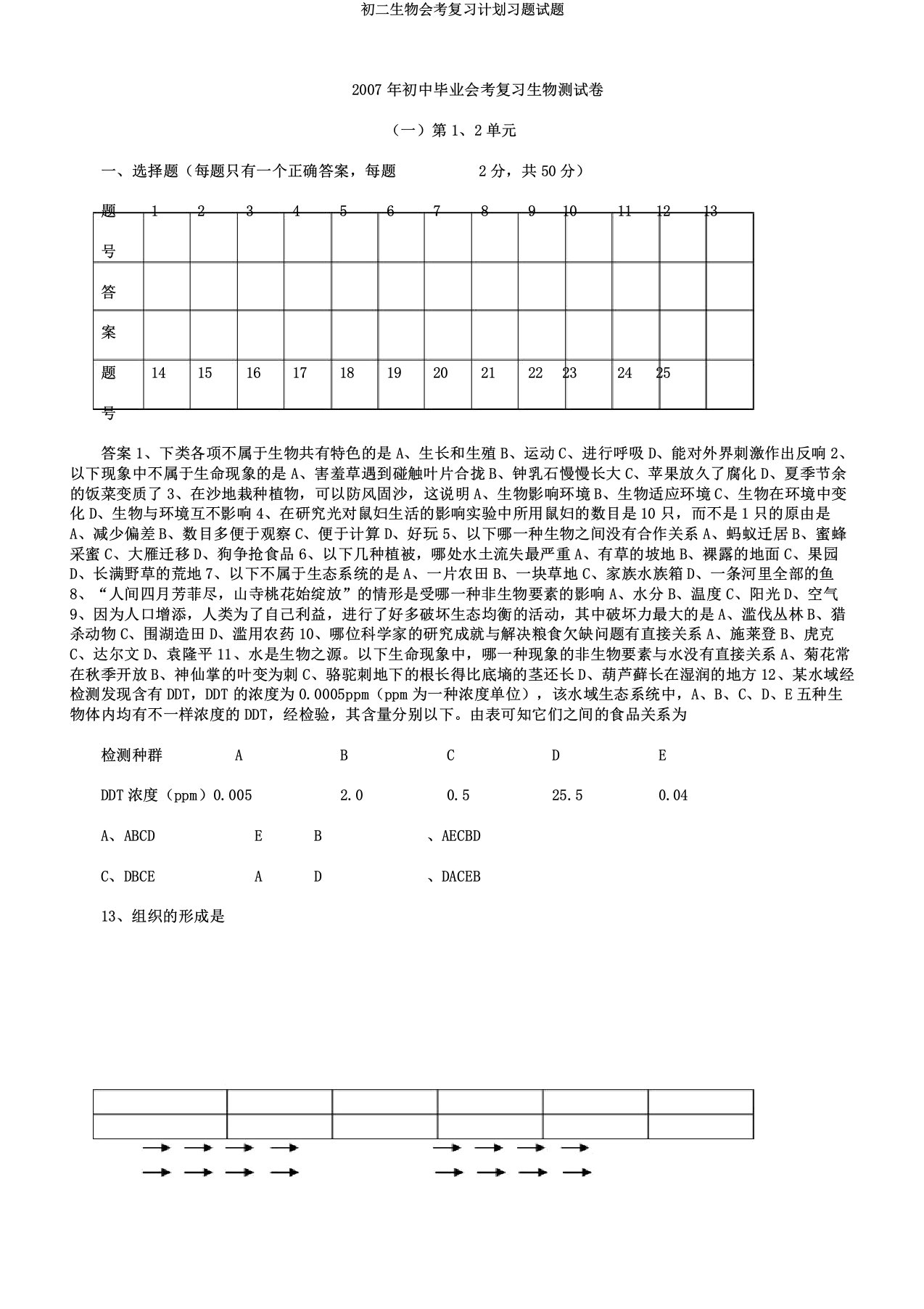 初二生物会考复习计划习题试题