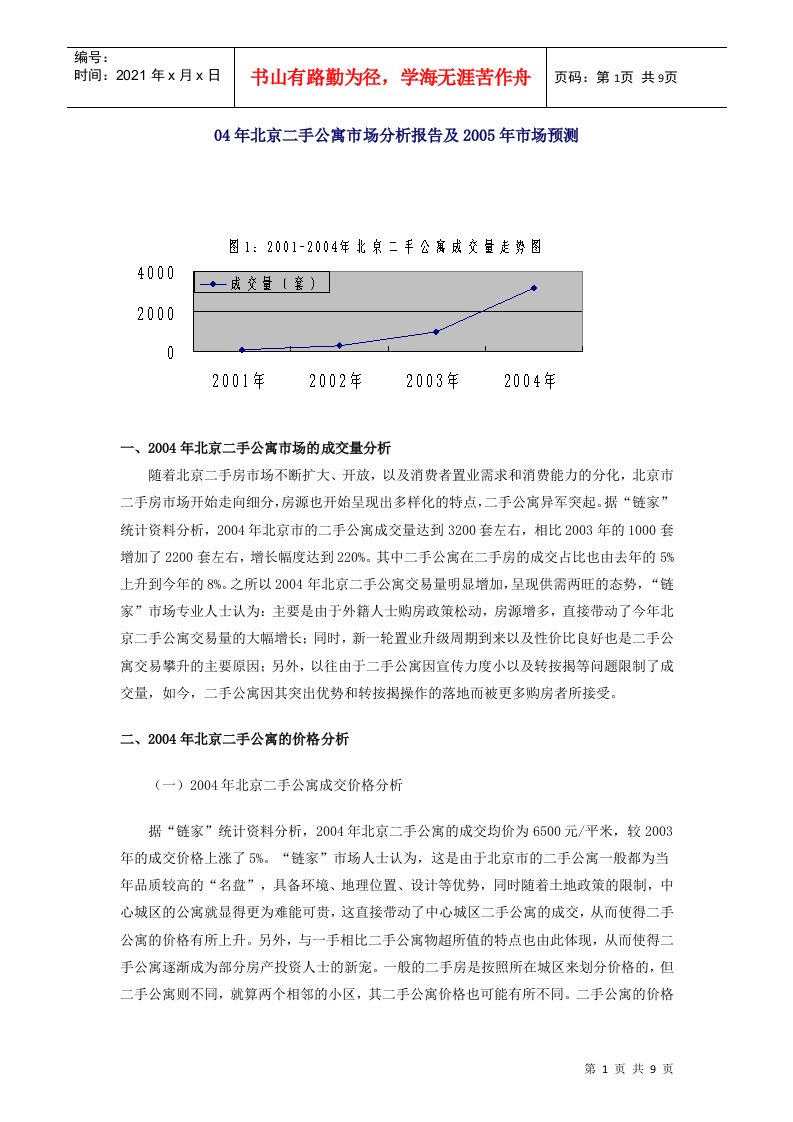 北京二手公寓市场分析报告及市场预测