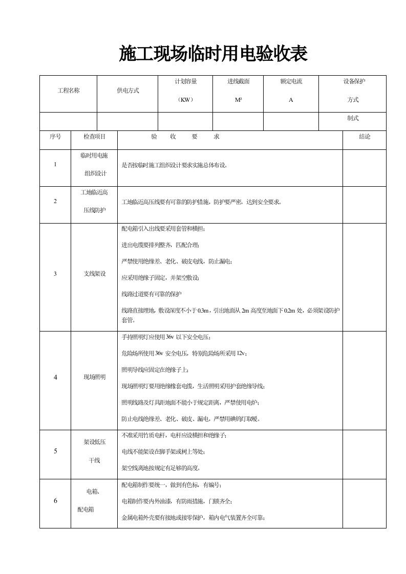 表格模板-临时用电检查验收表