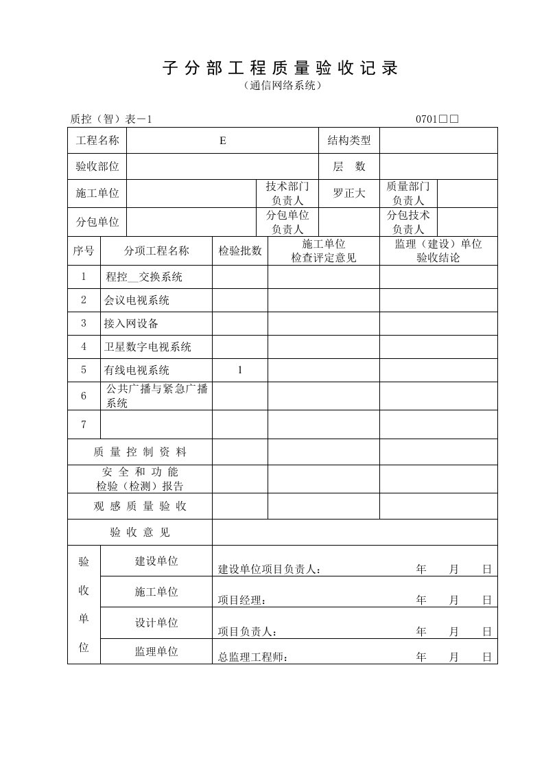 智能子分部工程质量验收记录