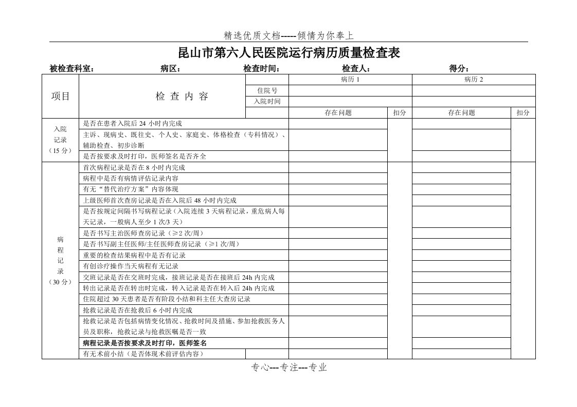 运行病历质量检查表(共5页)