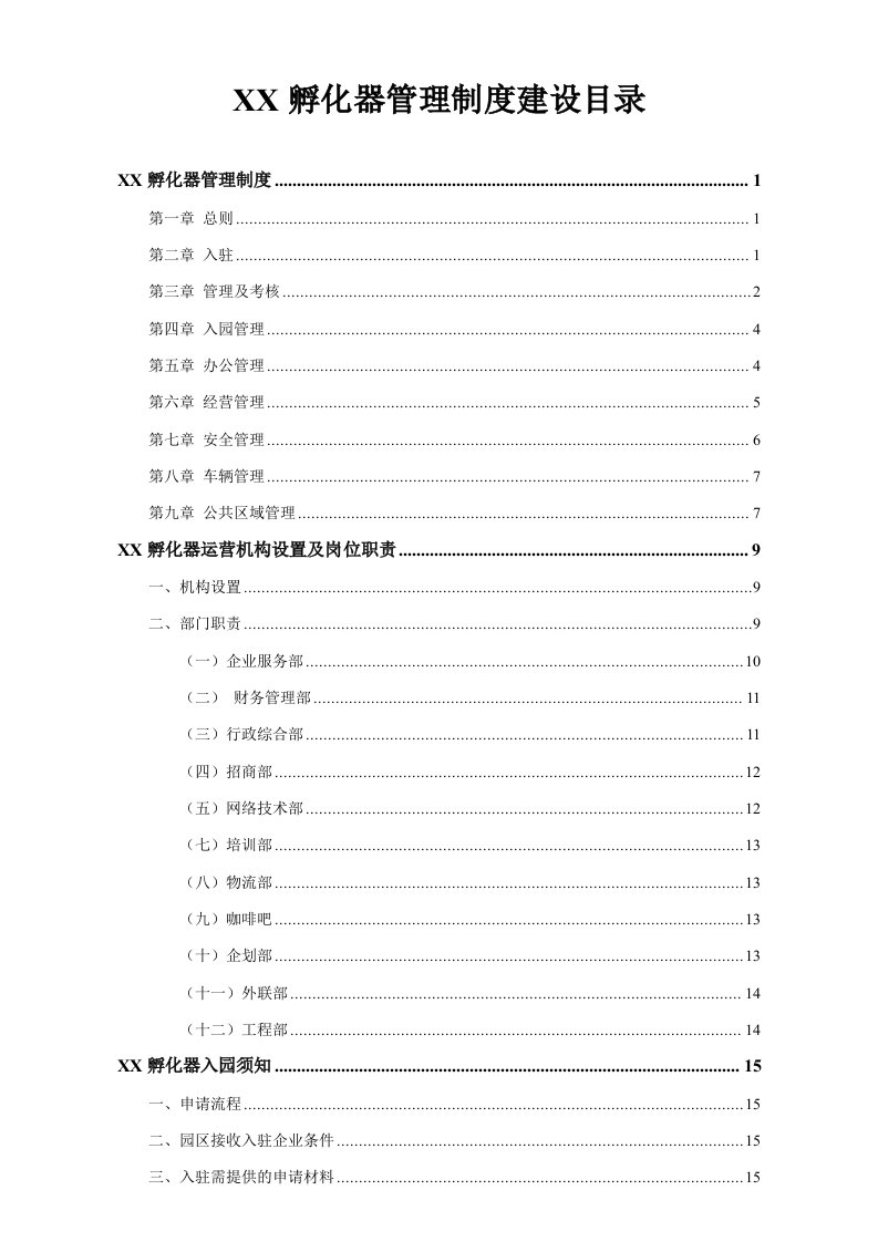 内部管理-孵化器内部管理制度建设