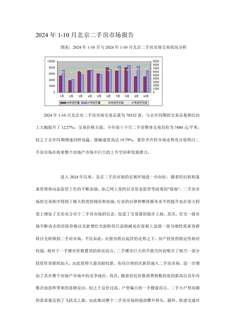 整理2024年1-10月北京二手房市场报告