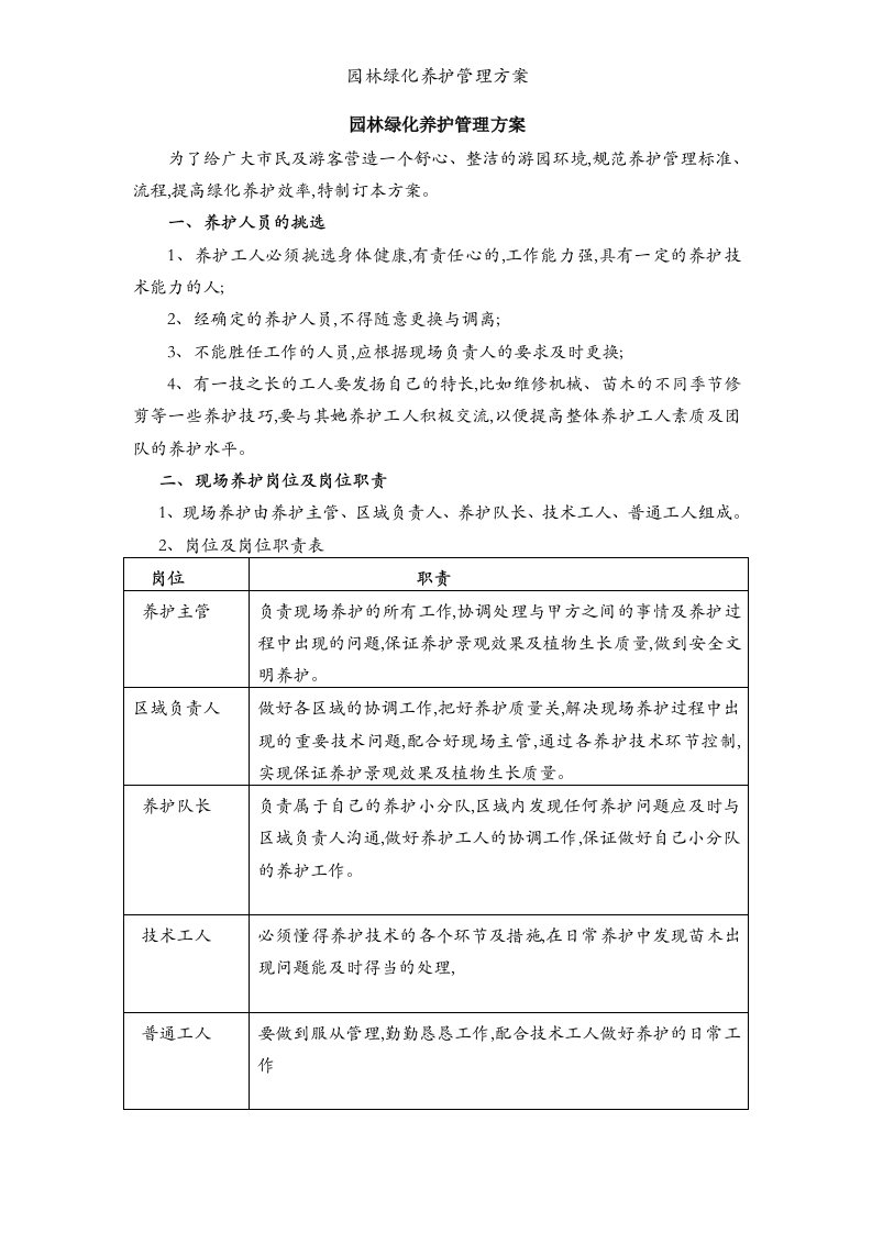 园林绿化养护管理方案