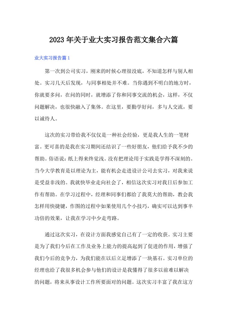 关于业大实习报告范文集合六篇