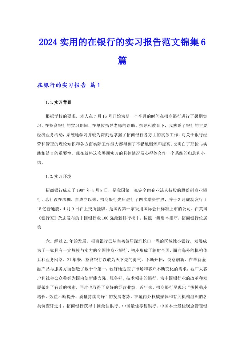 2024实用的在银行的实习报告范文锦集6篇