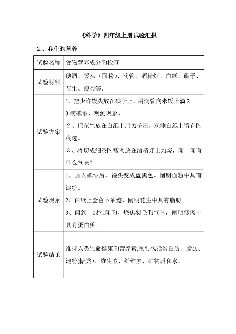 2023年四年级上册科学实验报告