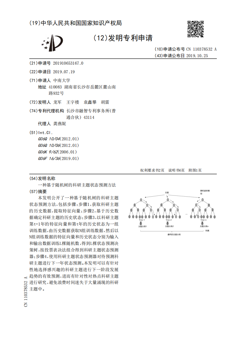 一种基于随机树的科研主题状态预测方法