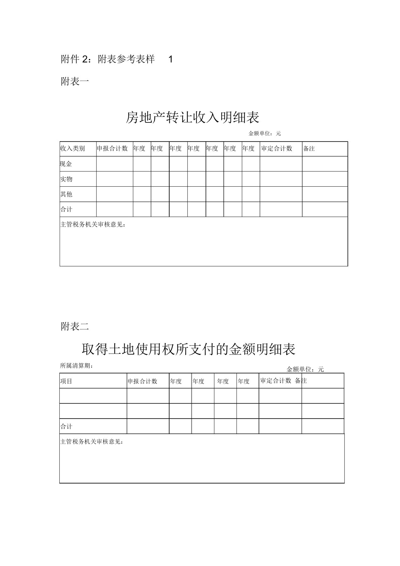 土地增值税申报表附表