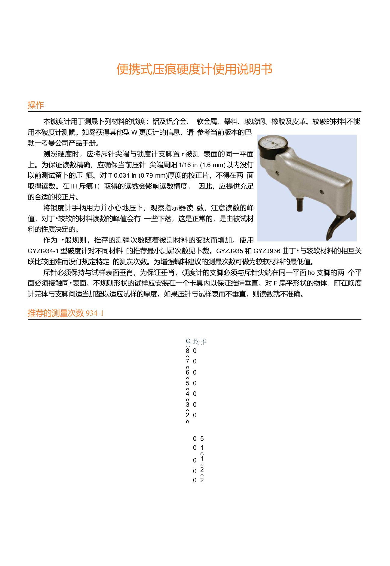 便携式压痕硬度计(巴氏硬度计)使用说明书