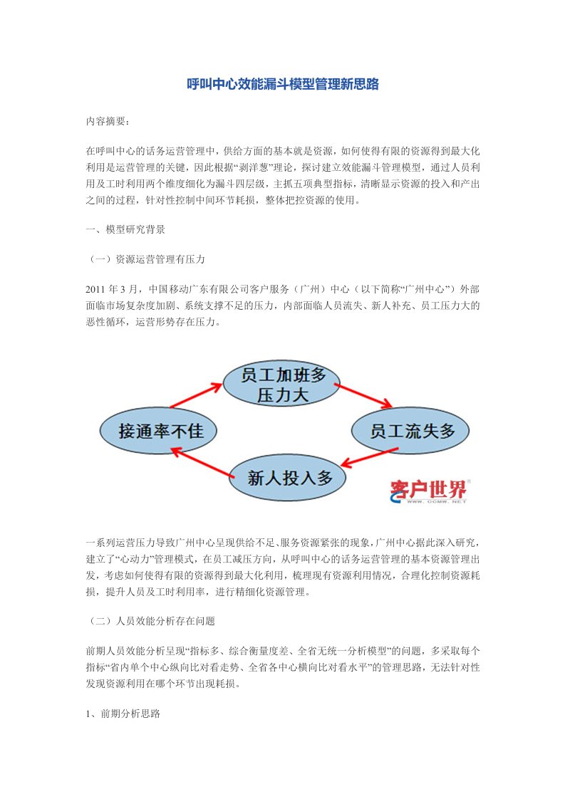 呼叫中心效能漏斗模型管理新思路(精)