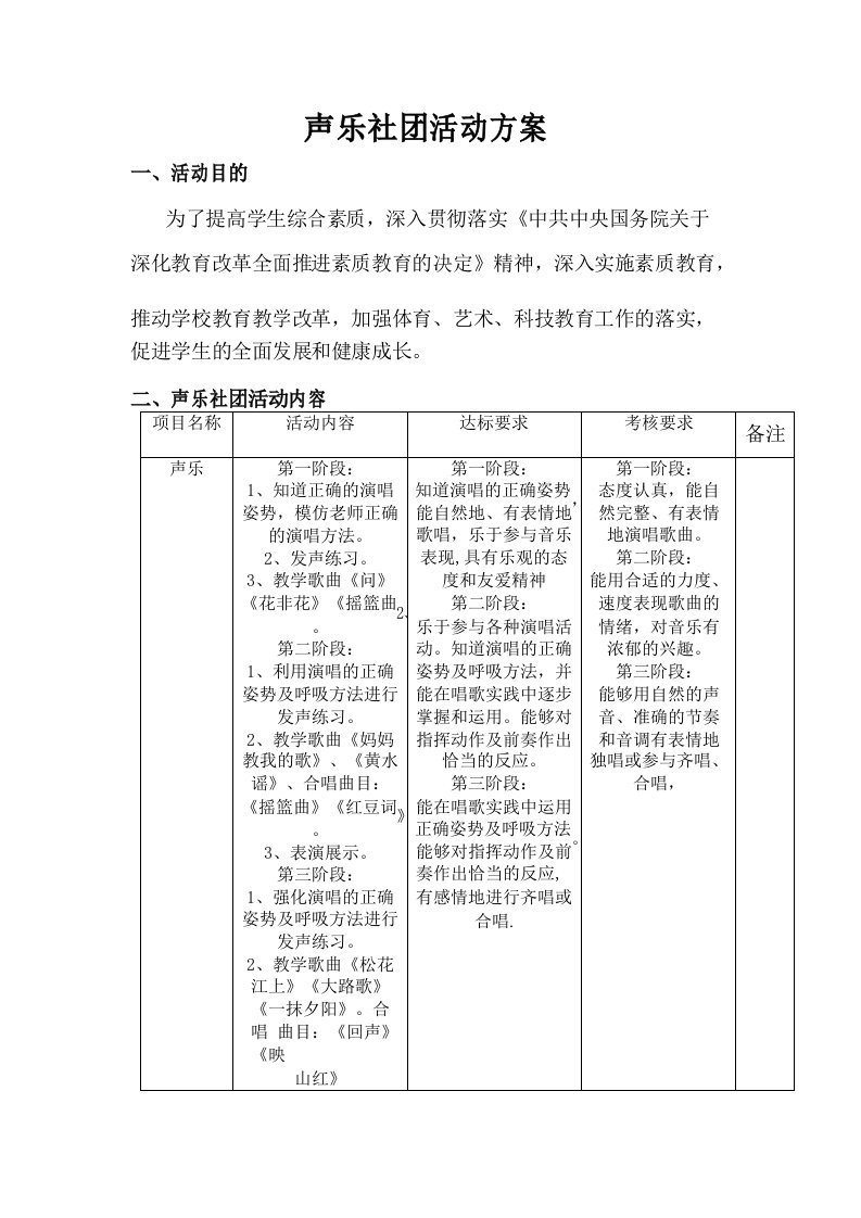 声乐社团活动方案