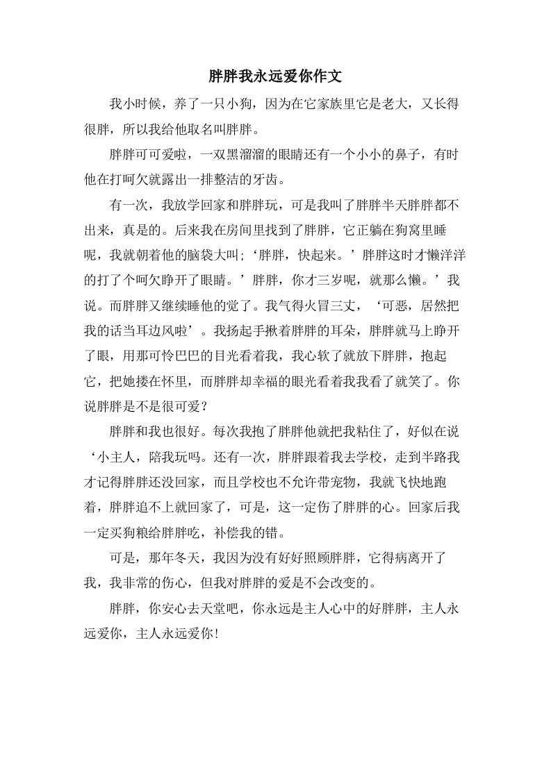 胖胖我永远爱你作文