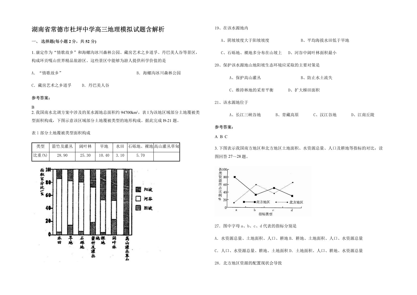 湖南省常德市杜坪中学高三地理模拟试题含解析