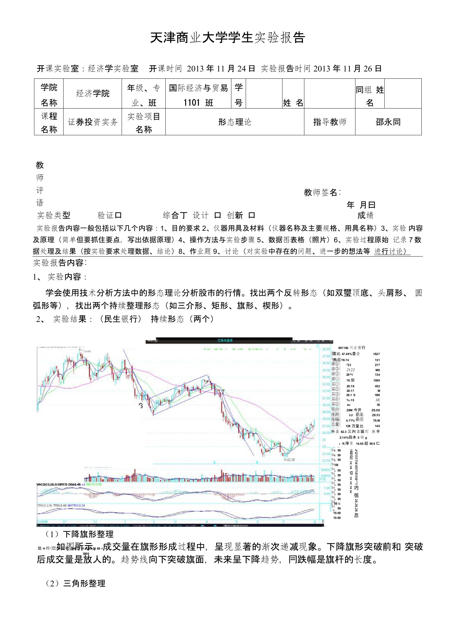 证券投资实验报告(形态理论)