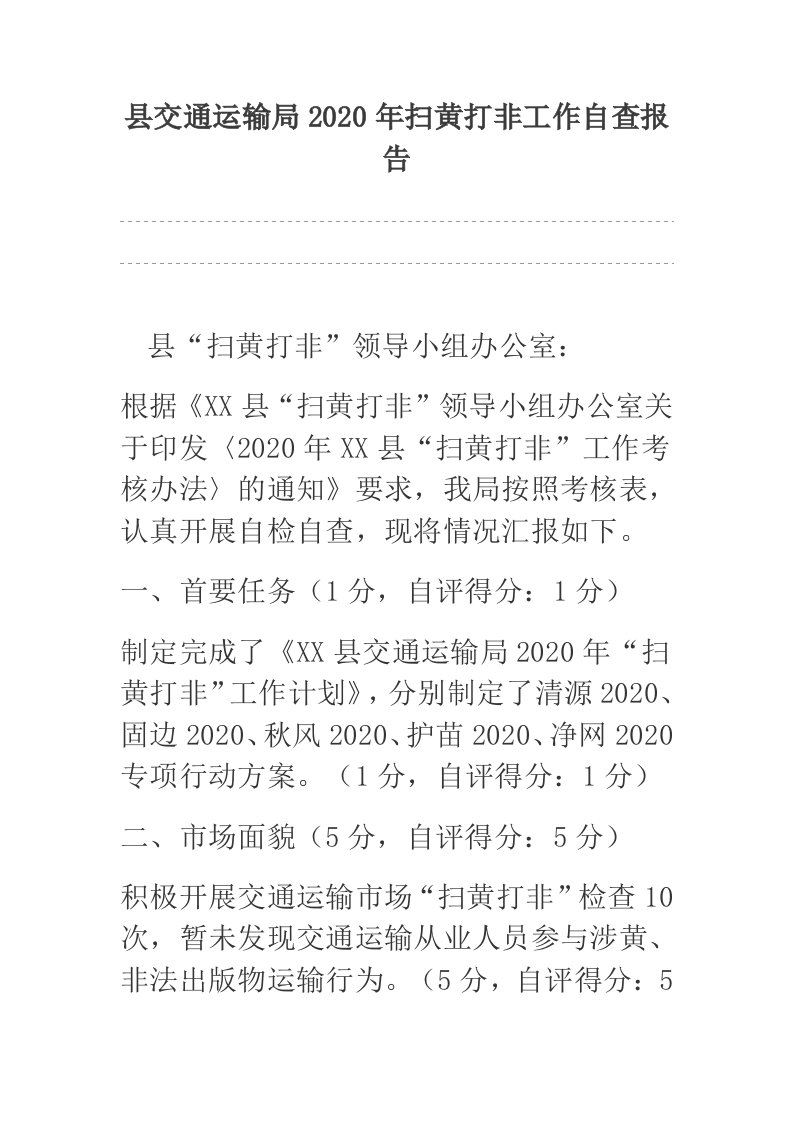 县交通运输局2020年扫黄打非工作自查报告