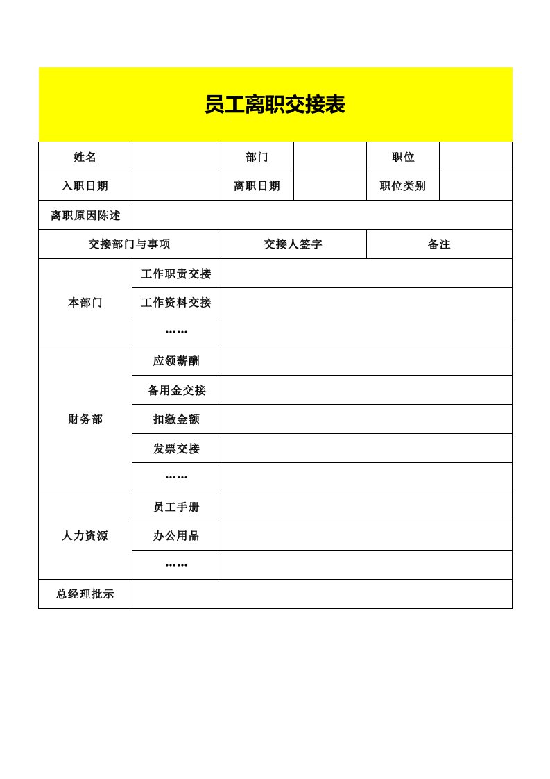 企业管理-98员工离职交接表