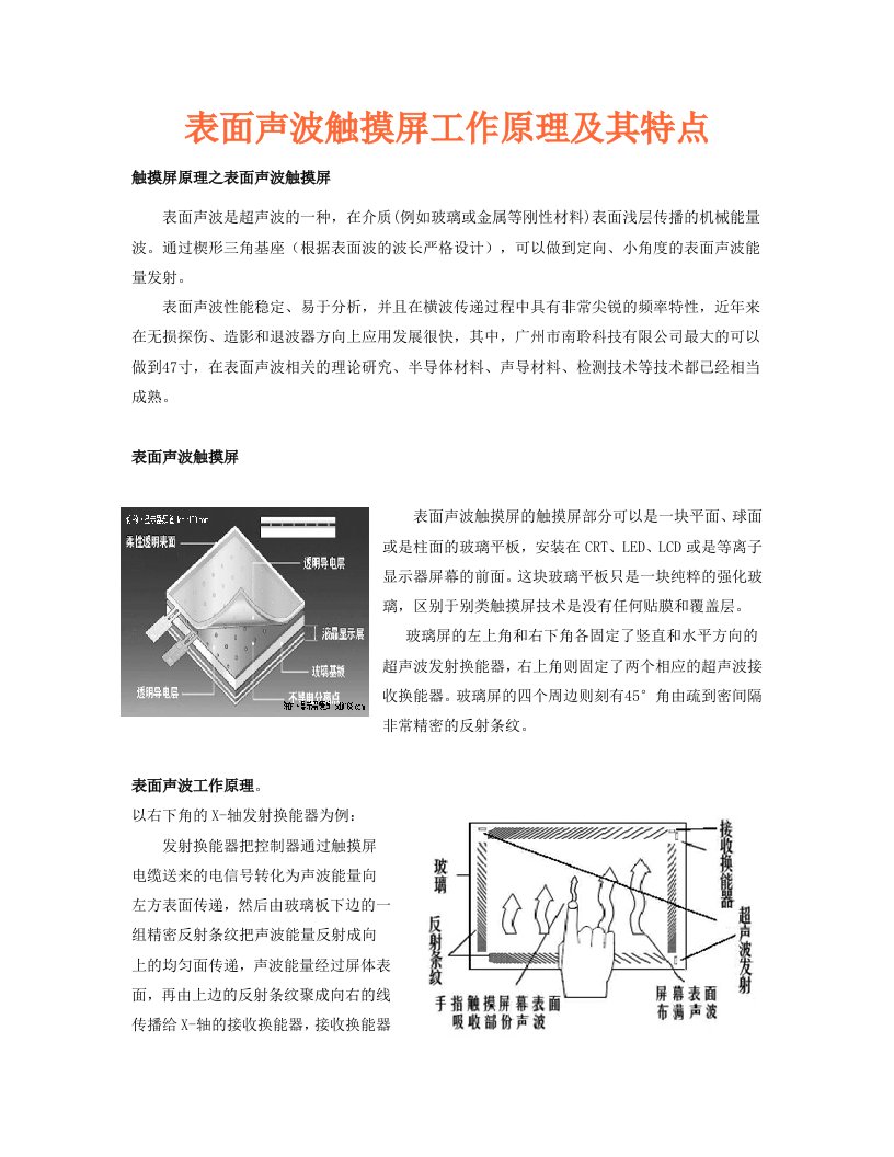 表面声波触摸屏工作原理及其特点