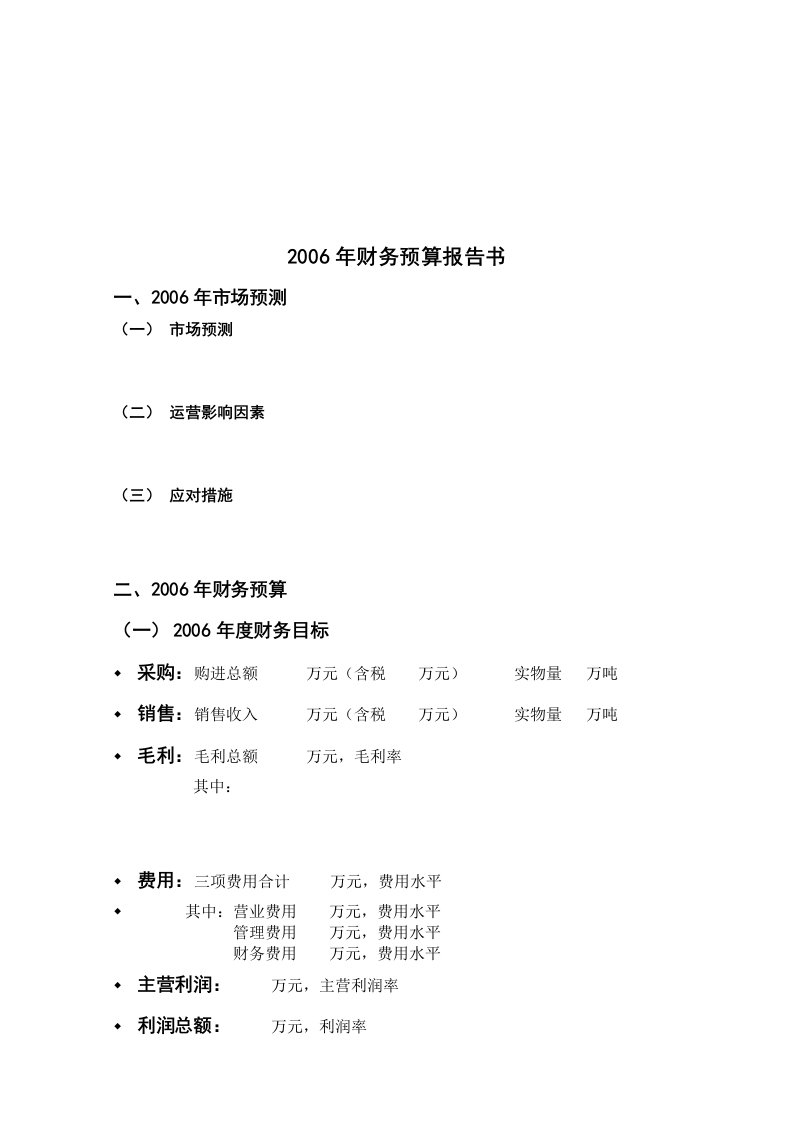 精选某公司年度财务预算报告书