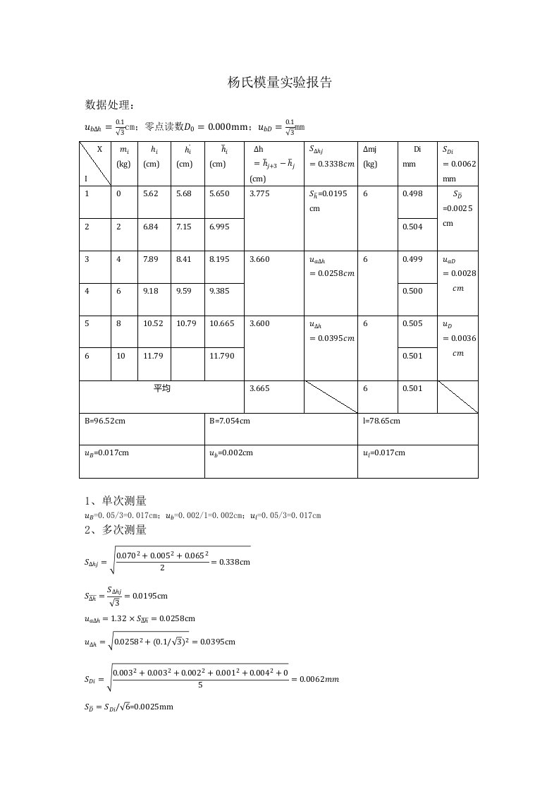 杨氏模量实验报告数据处理