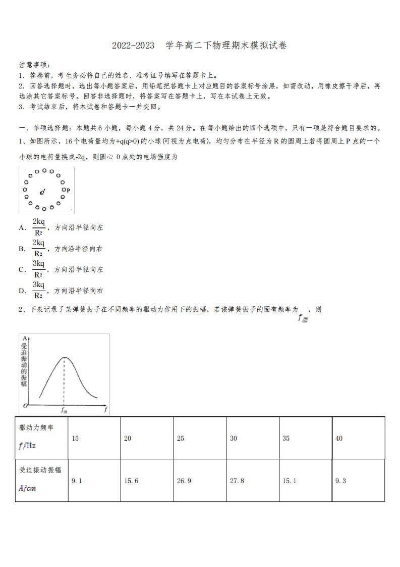 华中师范大学第一附属中学2023年高二物理第二学期期末达标测试试题含解析