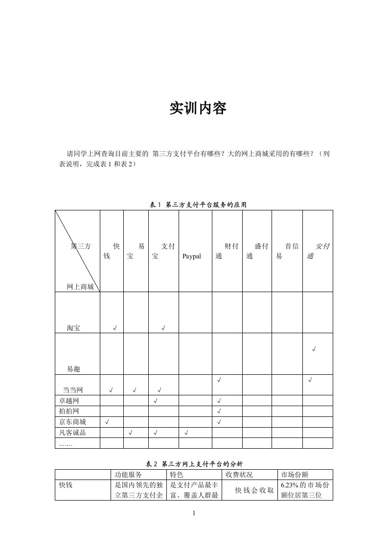 实训内容(第三方支付)