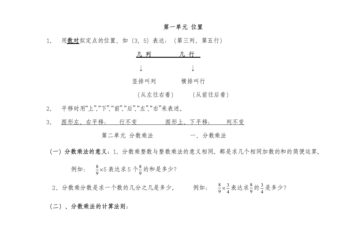 2023年人教版六年级上册数学知识点整理2