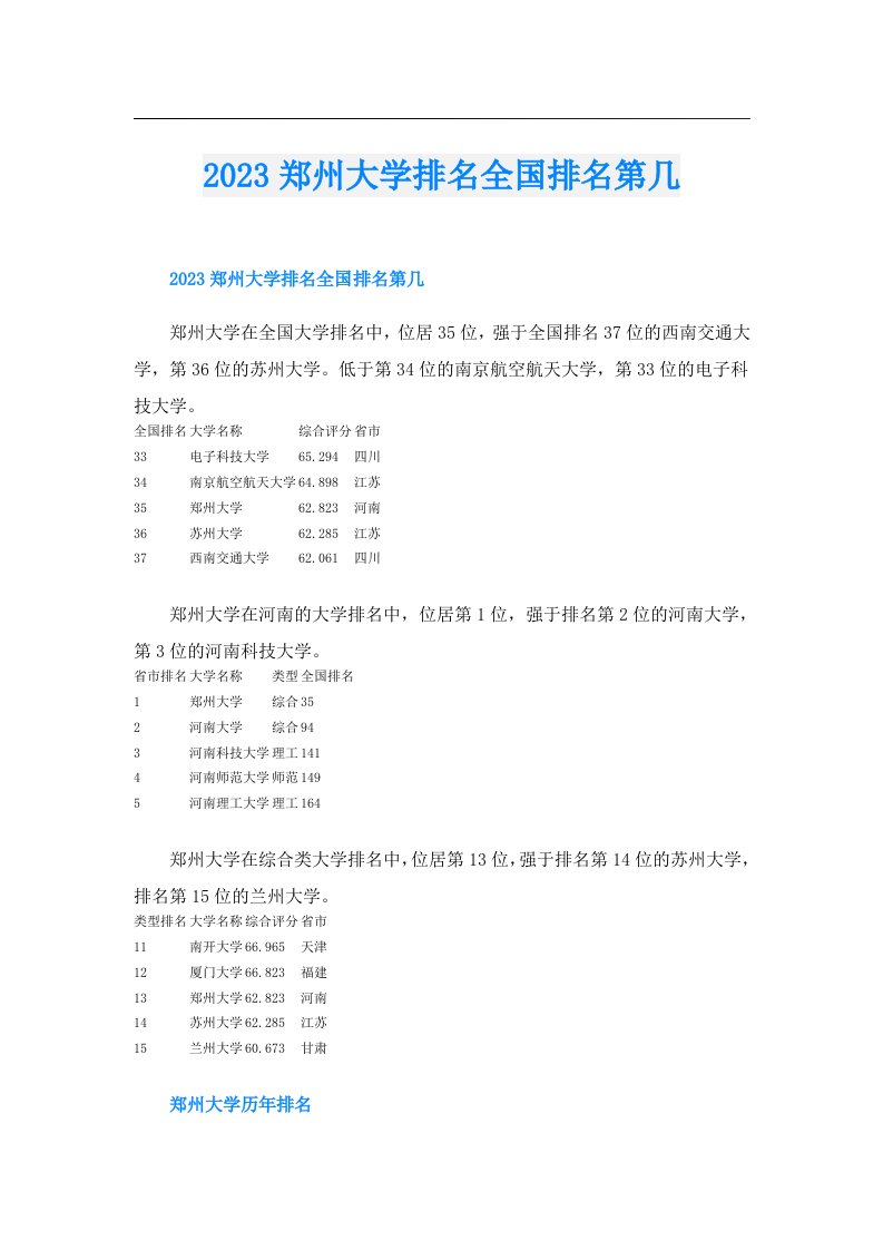 郑州大学排名全国排名第几