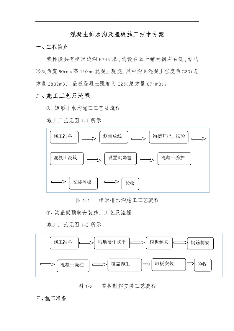 公路混凝土排水沟及盖板施工组织设计