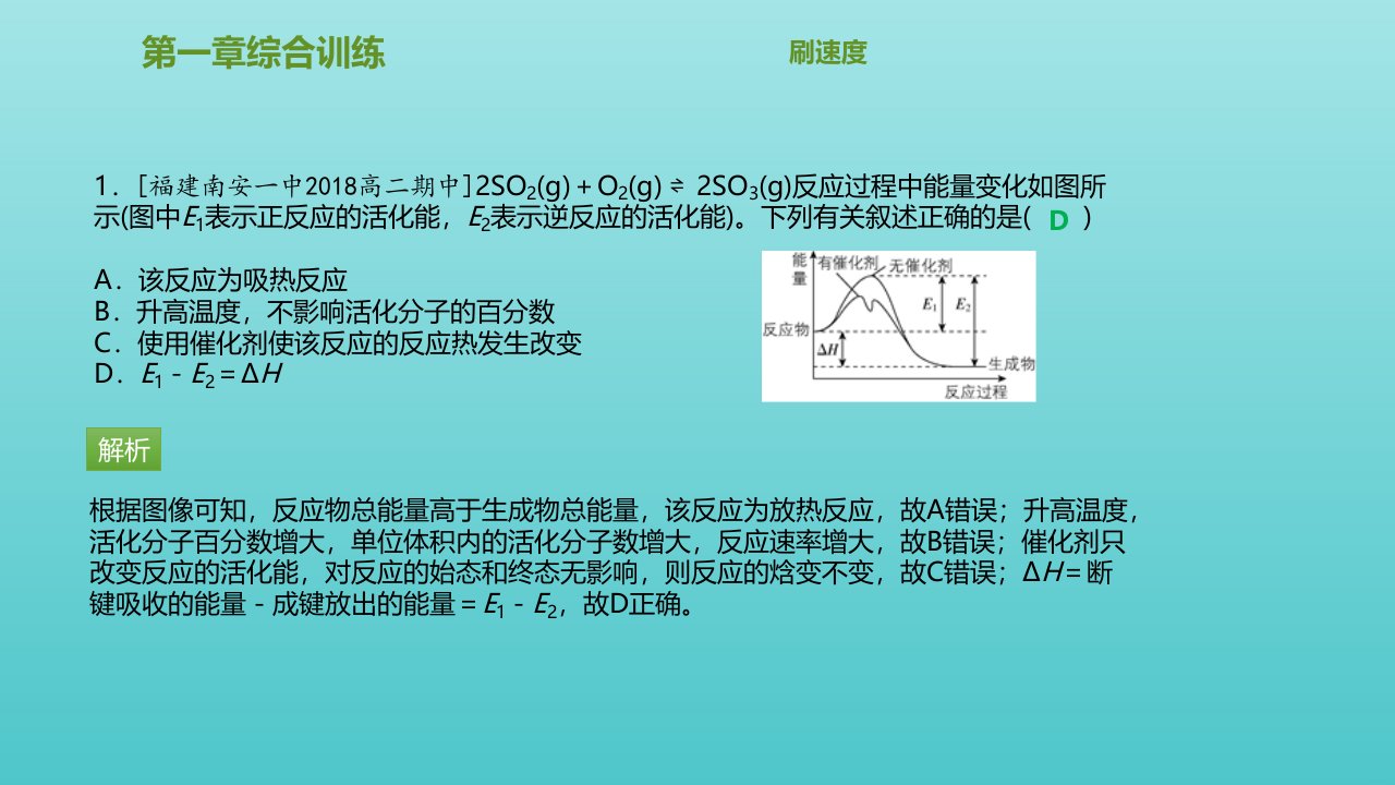 高中化学第一章化学反应与能量综合训练课件新人教版选修4