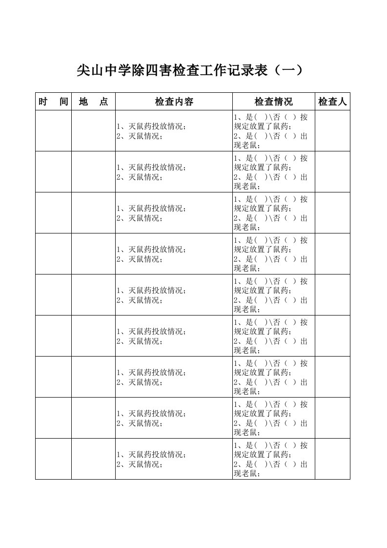 除四害检查工作记录表