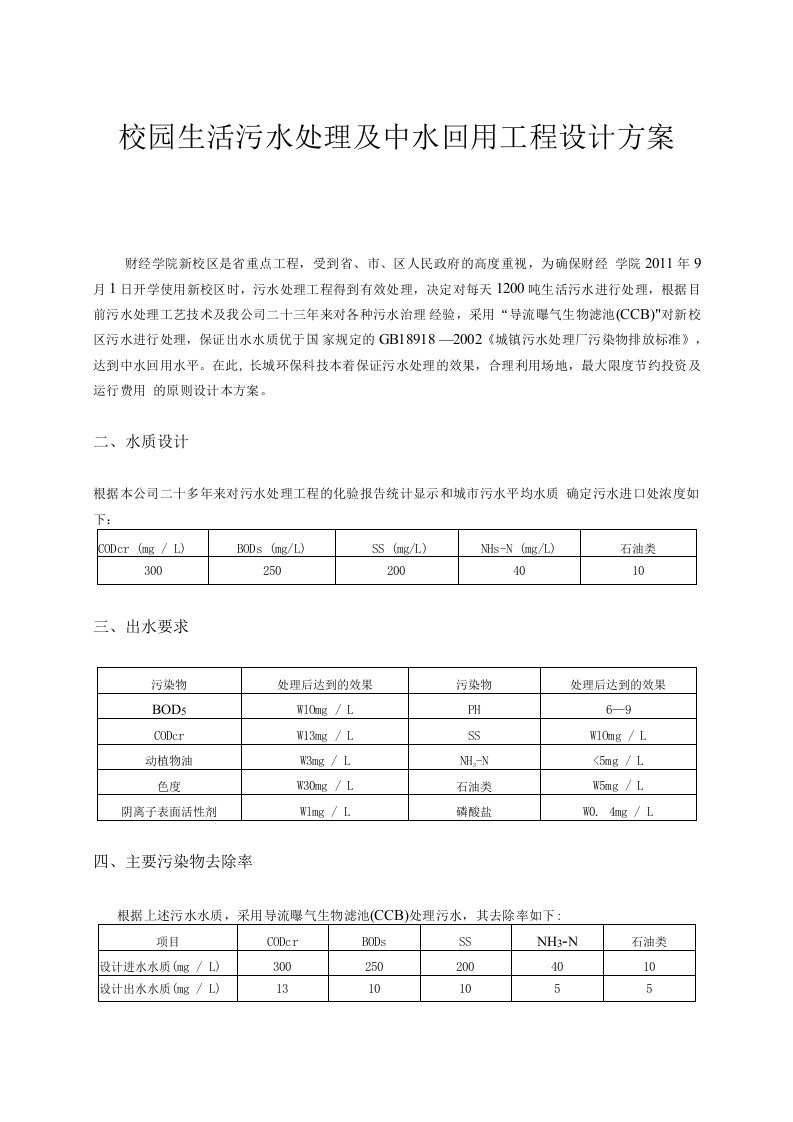 校园生活污水处理与中水回用工程设计方案