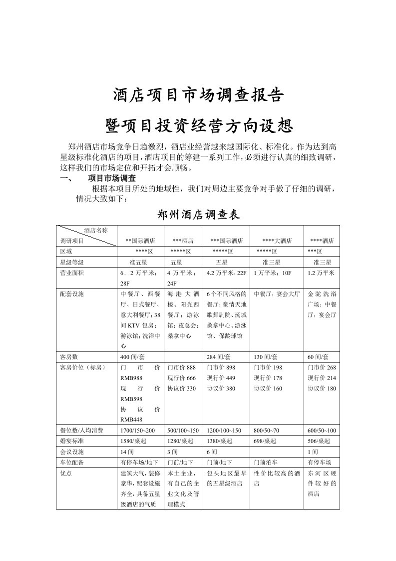 某酒店投资预算回报分析运营思路