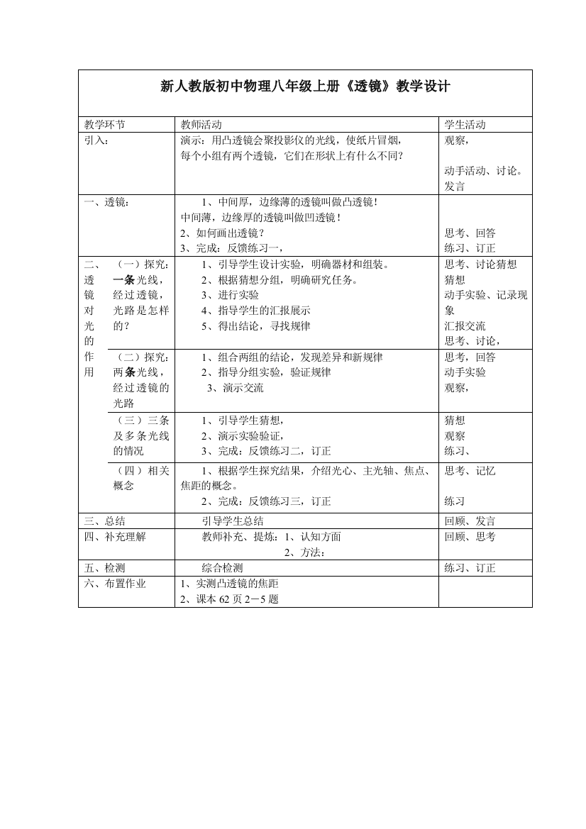 初中物理八年级上册透镜