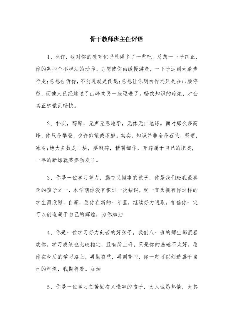 骨干教师班主任评语