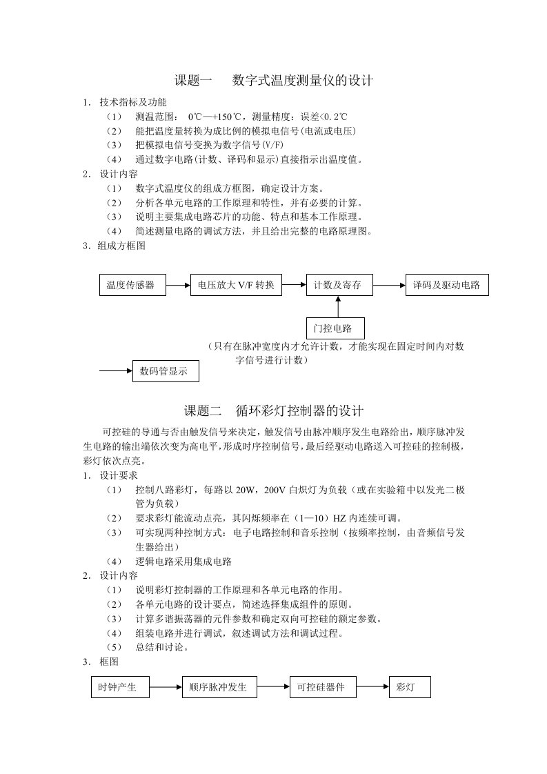 电子技术课程设计课题与要求