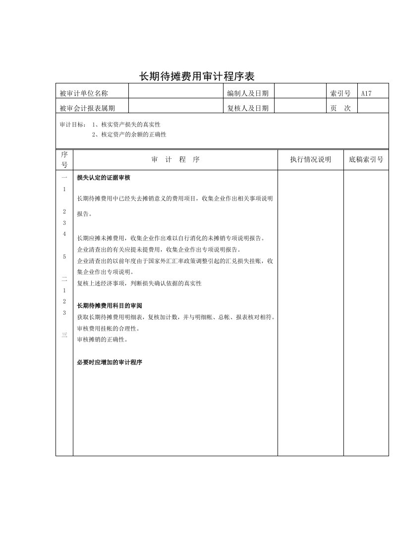 长期待摊费用审计程序表