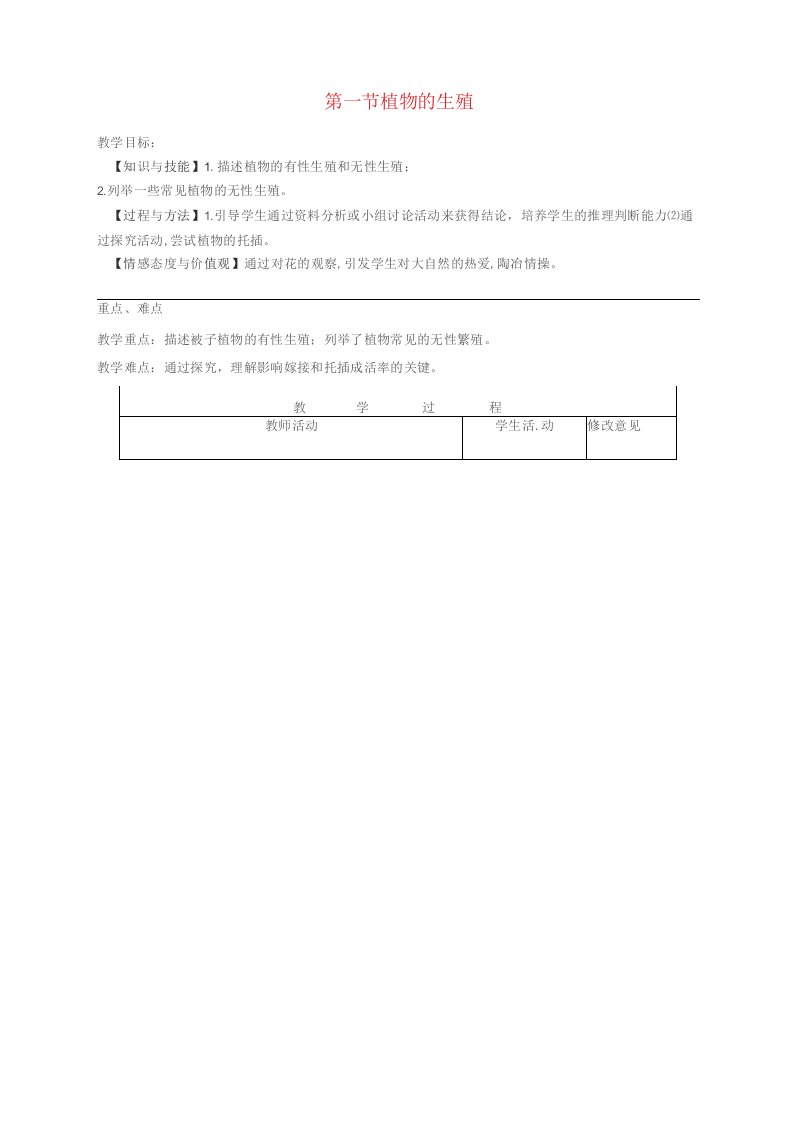 人教版八年级下册生物全册教案