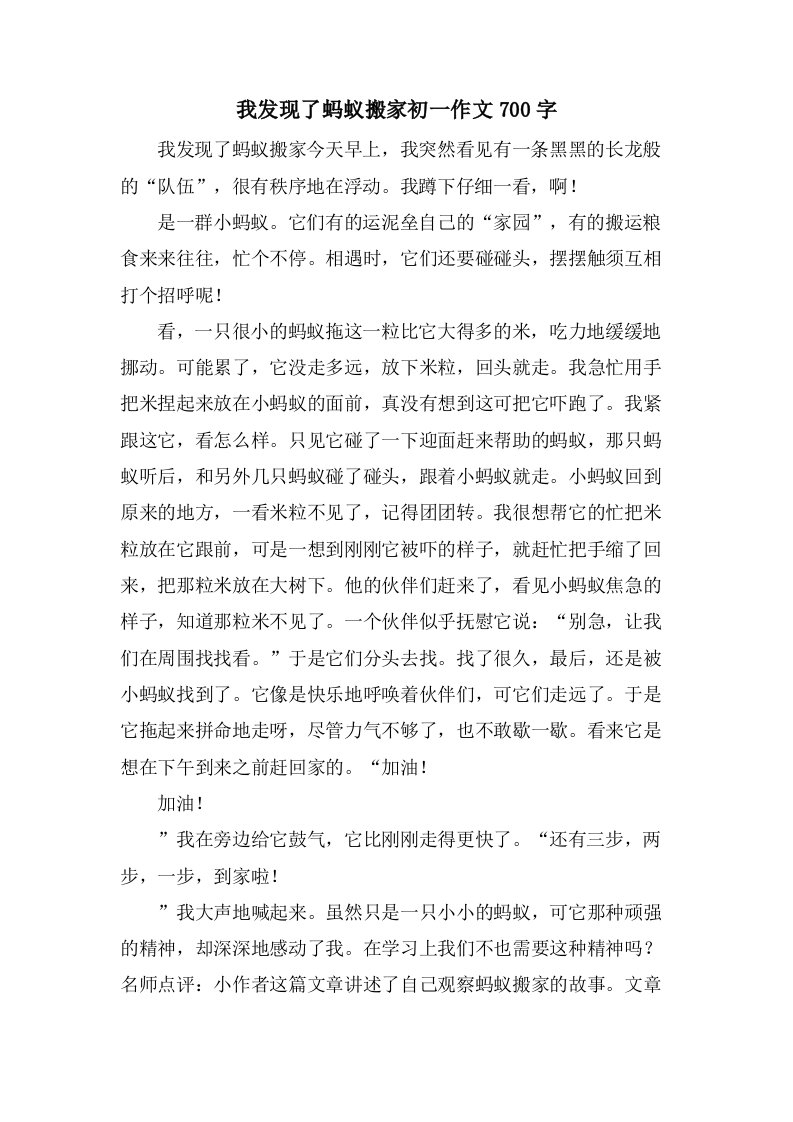 我发现了蚂蚁搬家初一作文700字