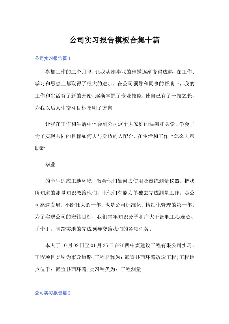 公司实习报告模板合集十篇