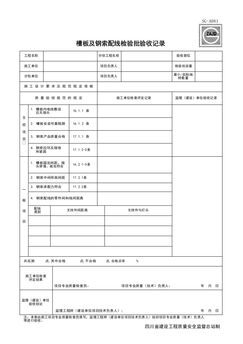 建筑工程-SGA081_槽板及钢索配线检验批验收记录