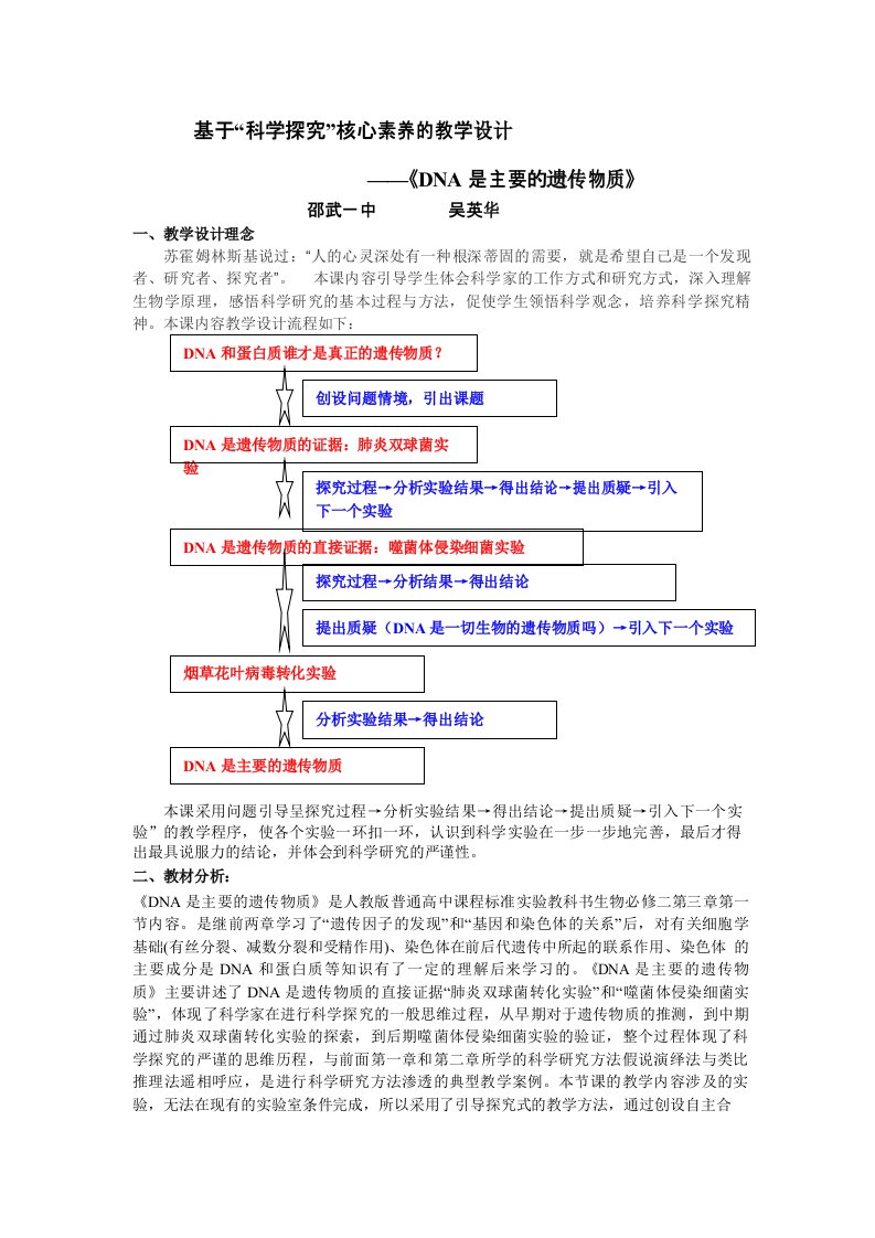 基于“科学探究”核心素养的教学设计《DNA是主要的遗传物质》