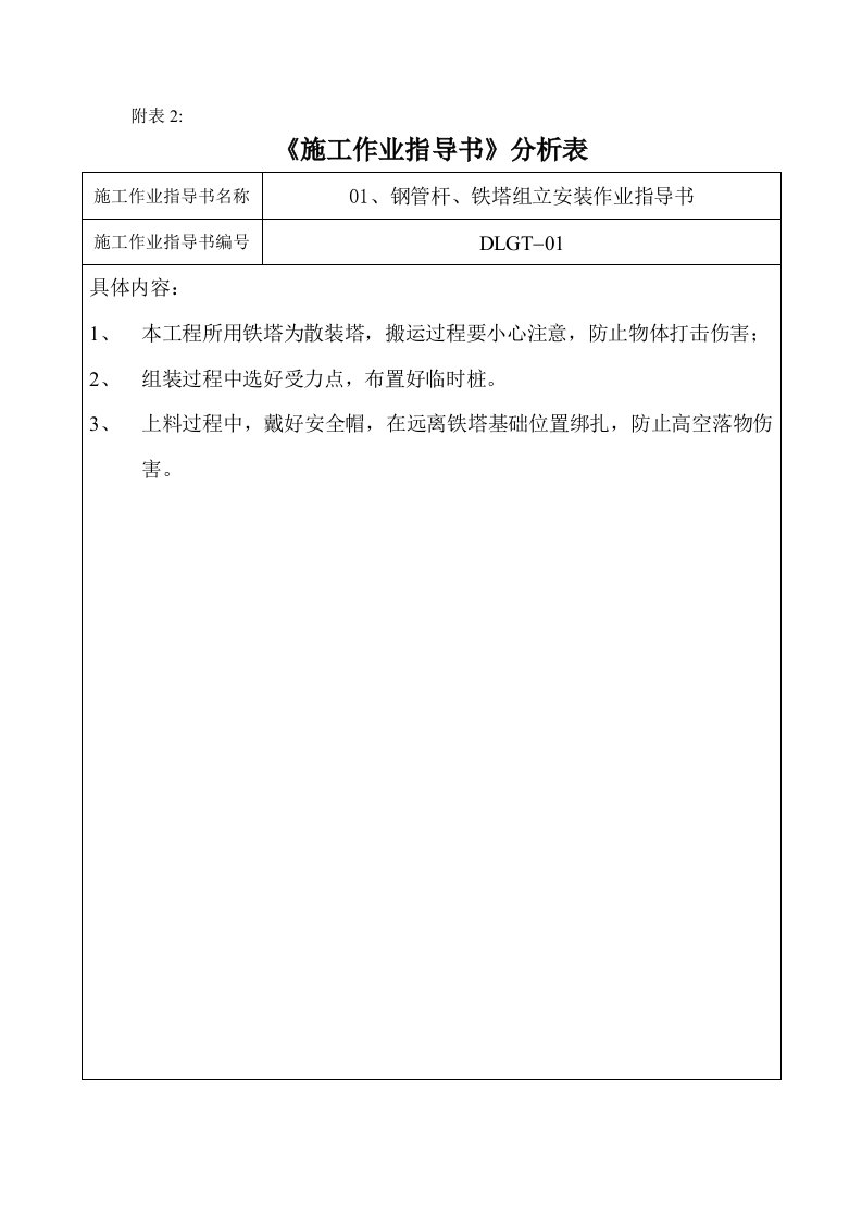 施工作业指导书差异化分析表