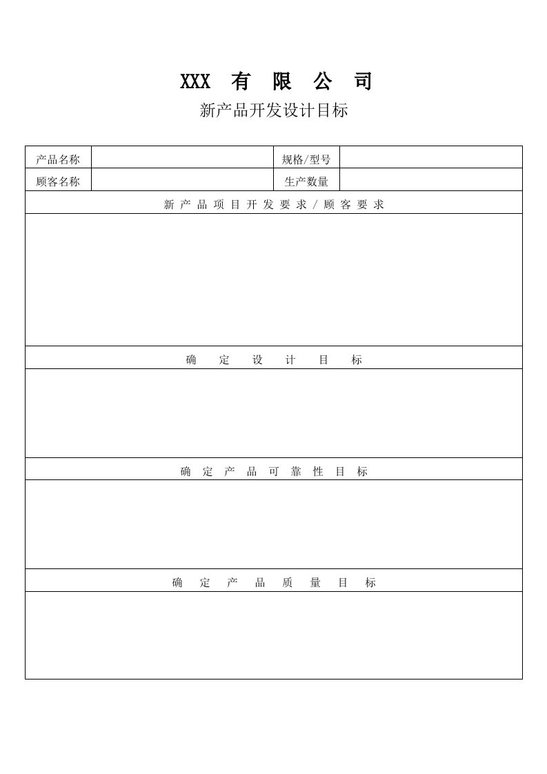 APQP新产品开发设计目标