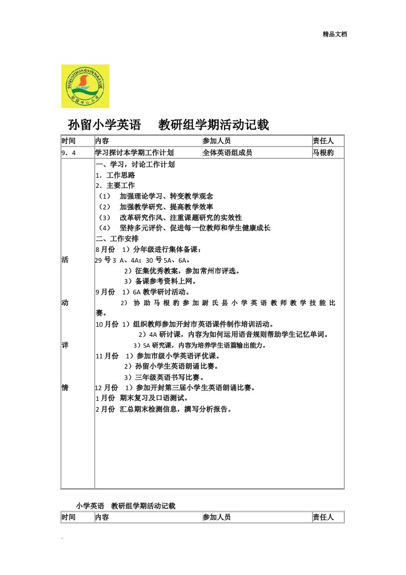 小学英语教研组活动记录3