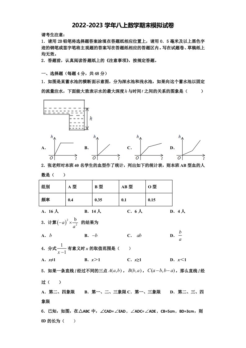 2022年江西省抚州市临川区八年级数学第一学期期末达标检测模拟试题含解析